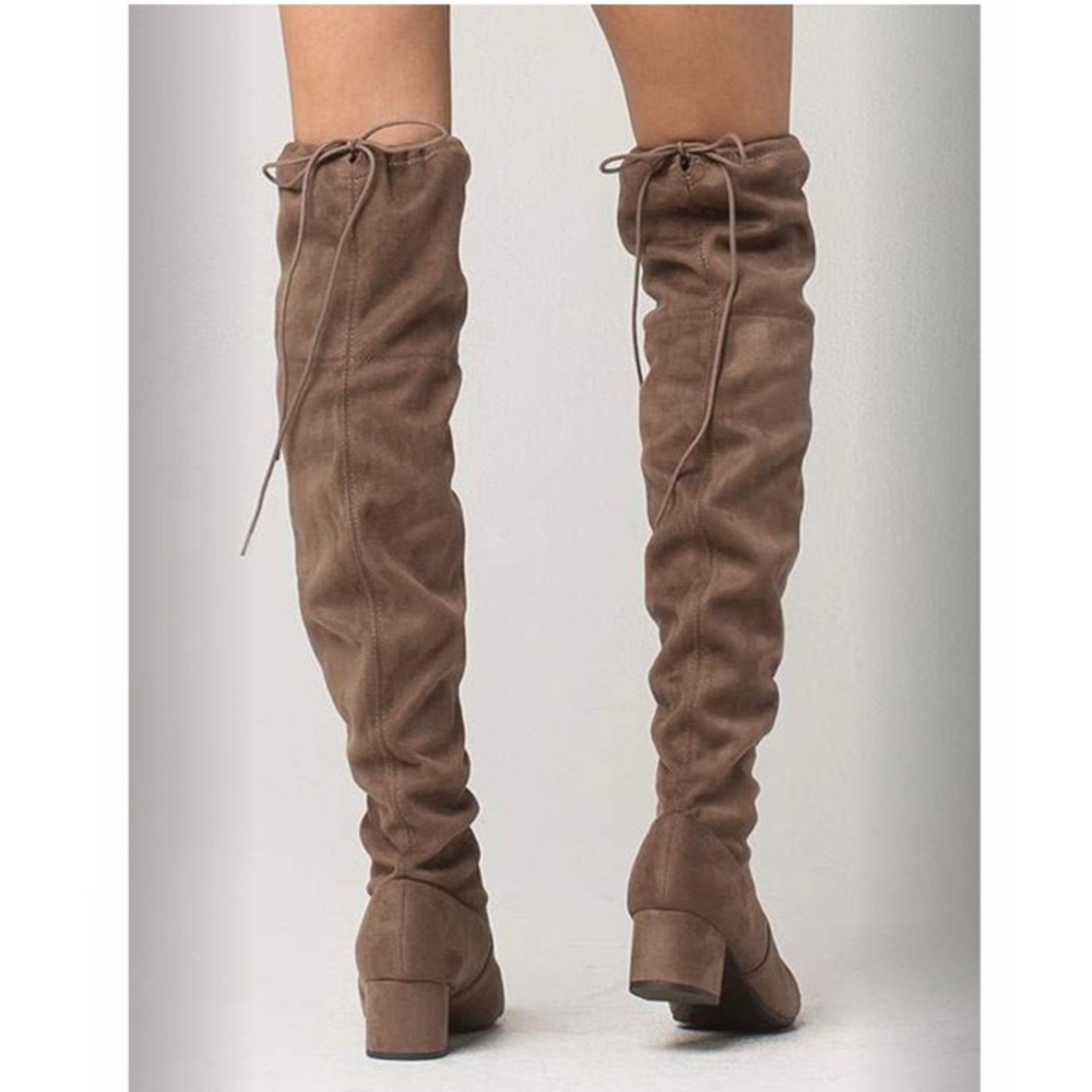 Taking Over The World TAN OTK Kitten Slouch Boot - Picture 3 of 7